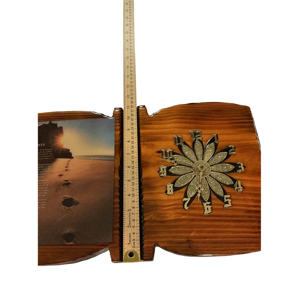 Vintage Wood Footprints in the Sand Poem Wall Plaque Clock Rustic Decor 19.5in